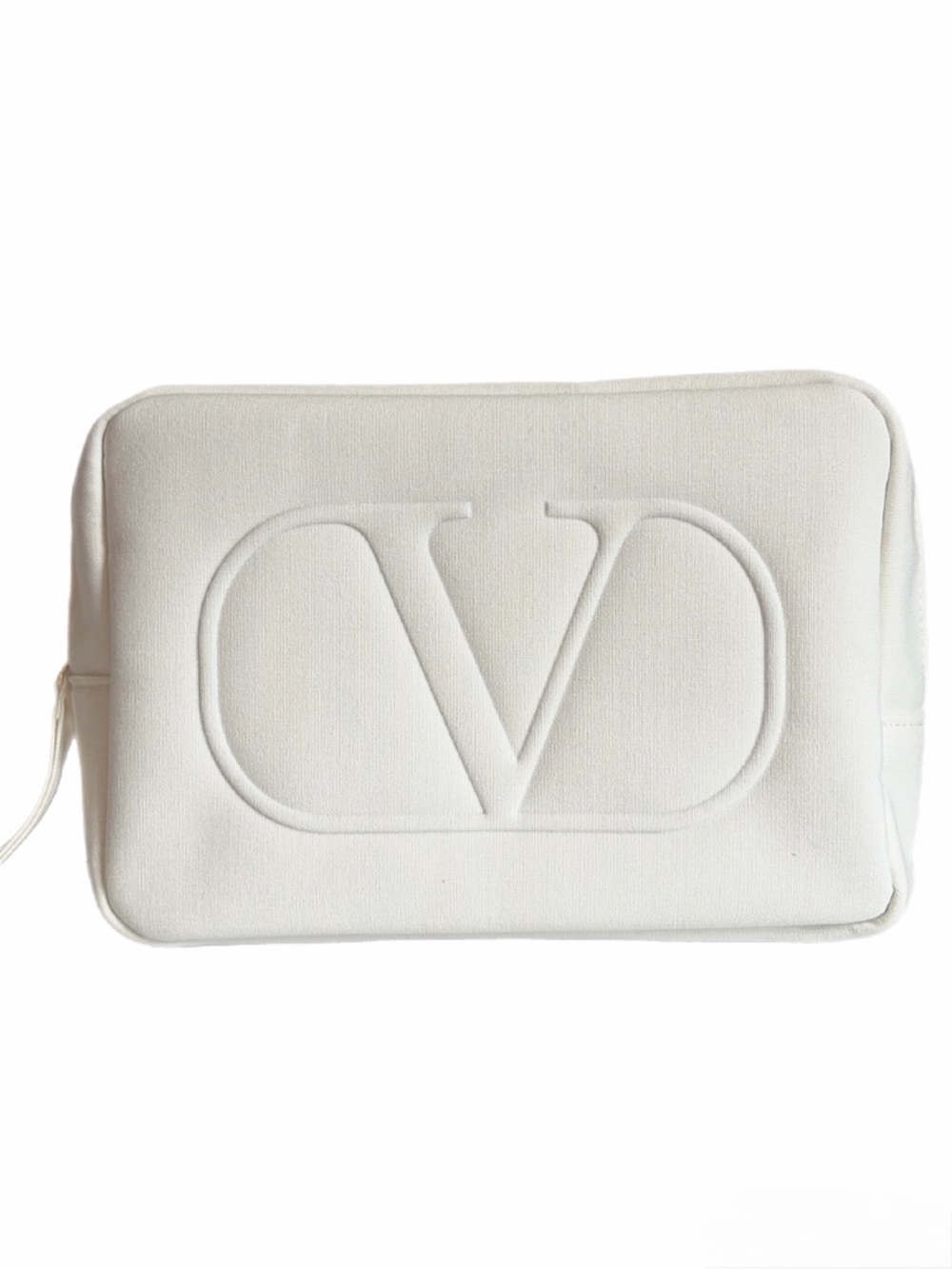 Valentino White Ivory Embossed Logo Cosmetic Bag Pouch